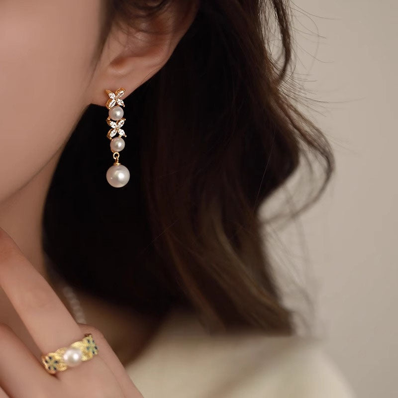 S925 silver  pearl earrings - golden