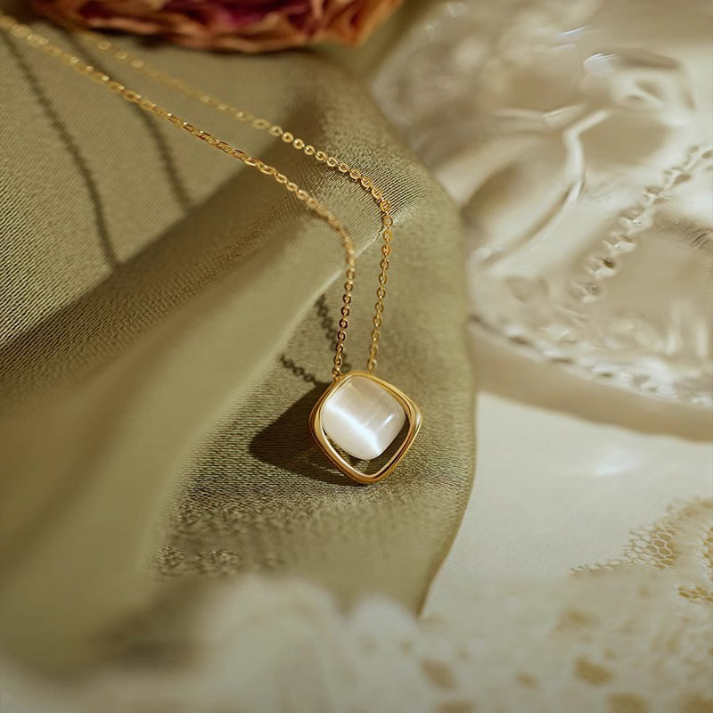 S925 Solid Silver Geometric Pendant Necklace - Golden