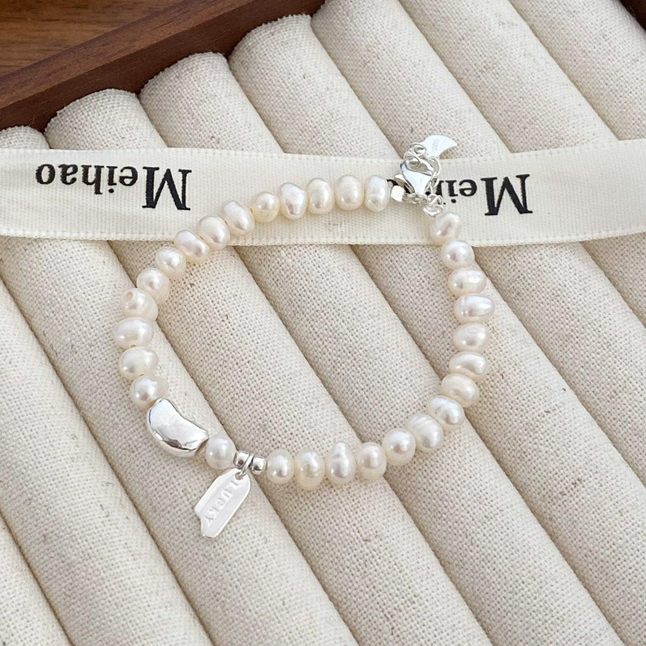 925 sterling silver freshwater pearl bracelet - silvery