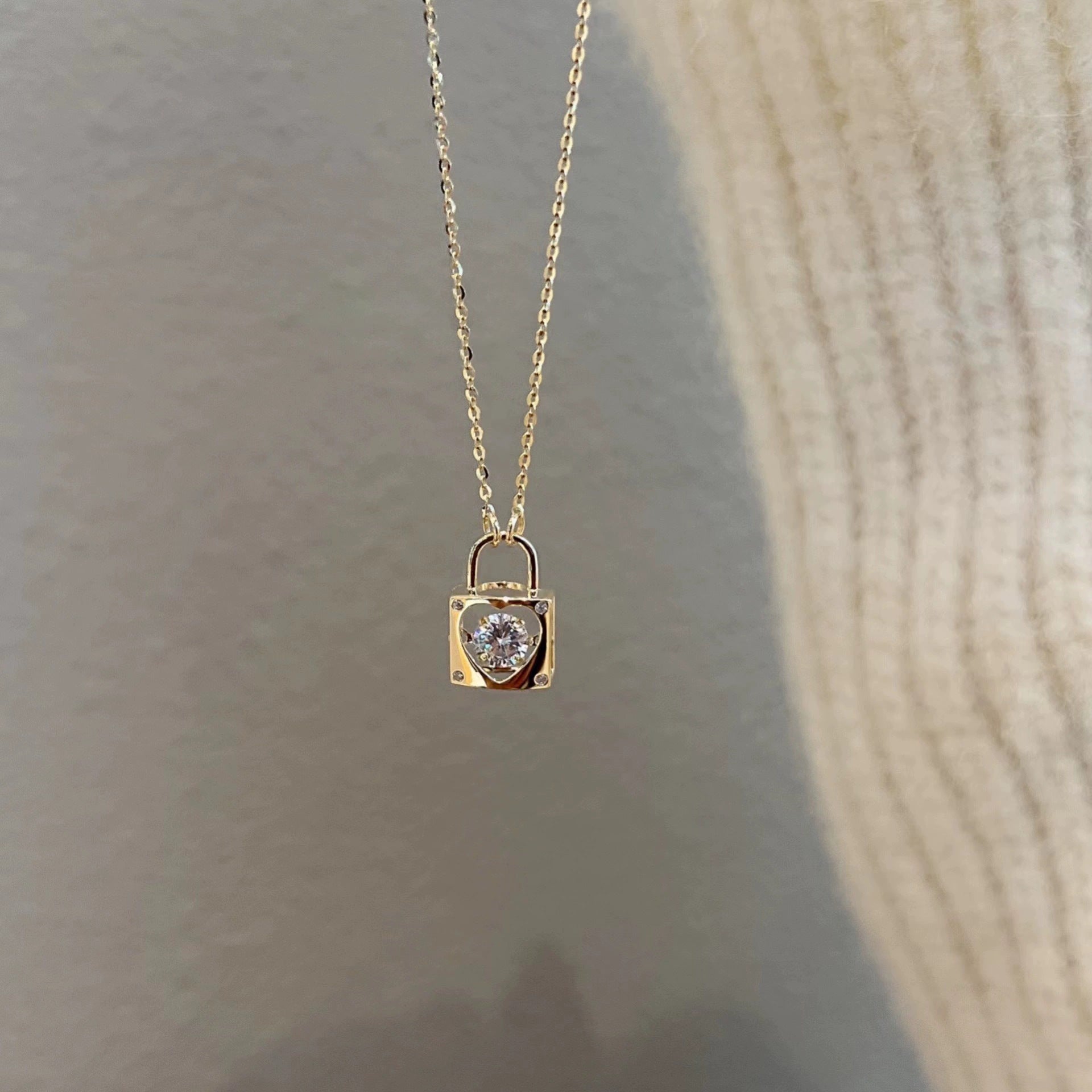 S925 sterling silver heart lock pendant necklace
