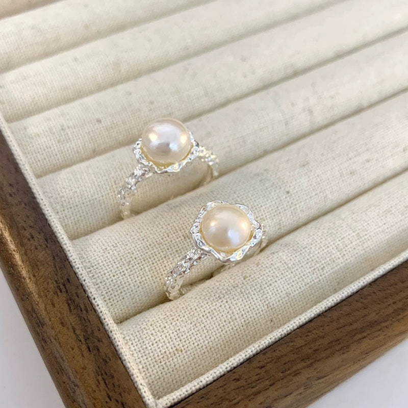 925 sterling silver freshwater pearl ring - silvery