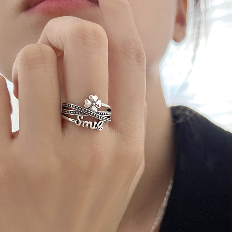 925 sterling silver four-leaf clover ring