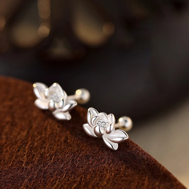 999 Silver Lotus Earrings - Silvery