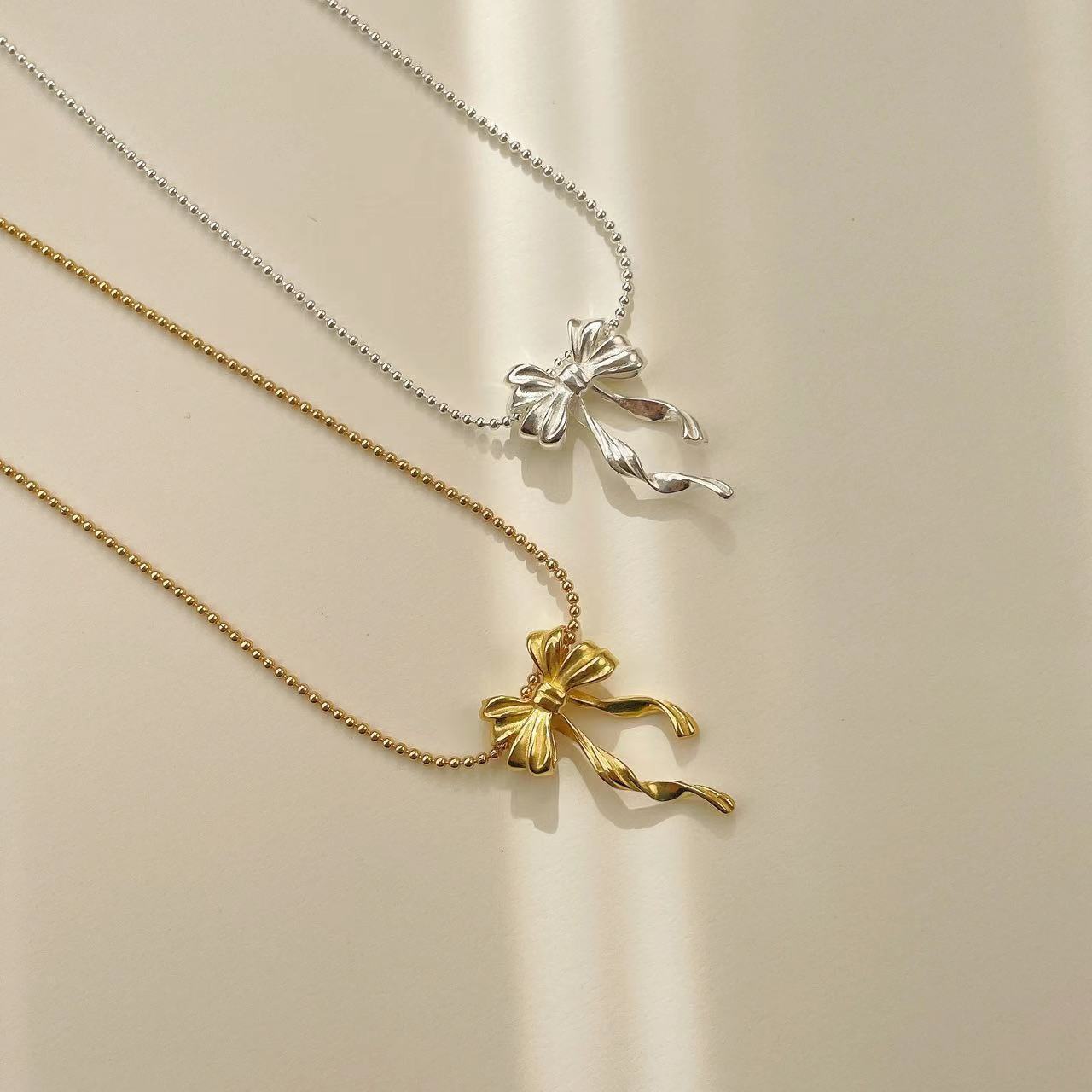925 silver bowknot pendant necklace