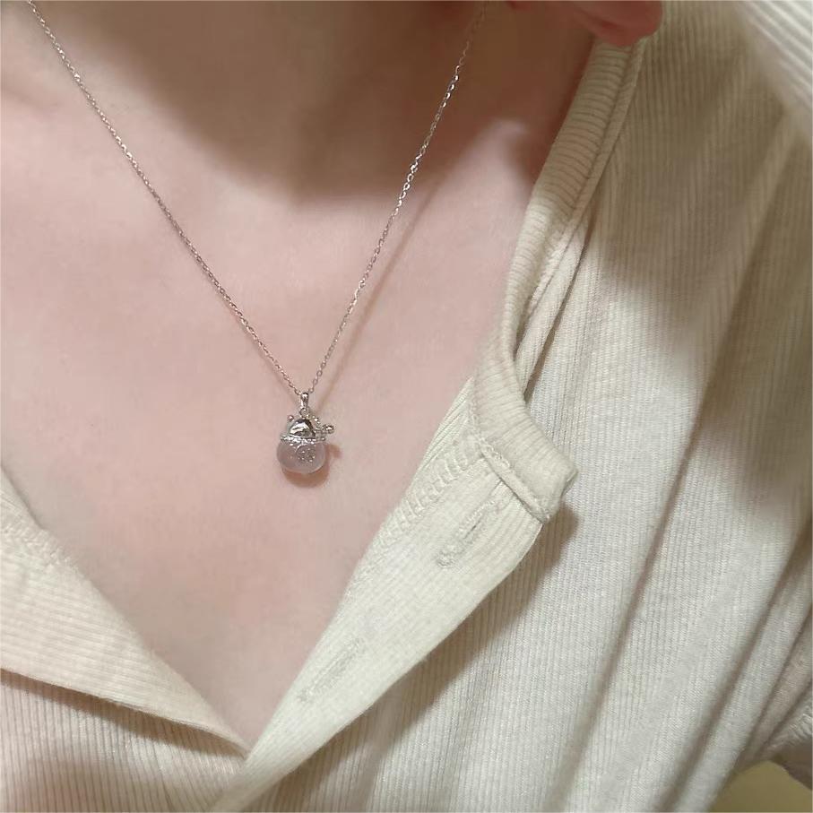 925 sterling silver chalcedony pendant necklace - silvery