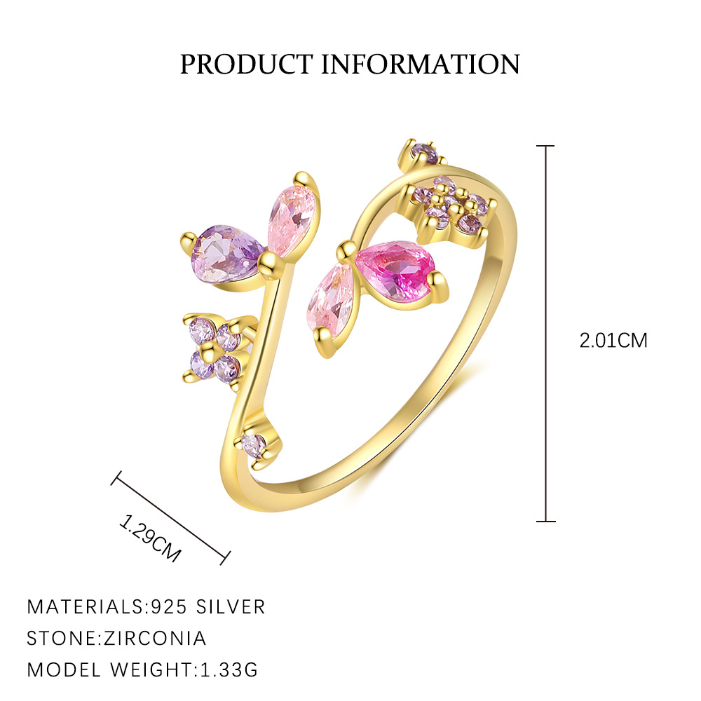 S925 Sterling Silver Open Ring with Colorful Sparkling Zirconia