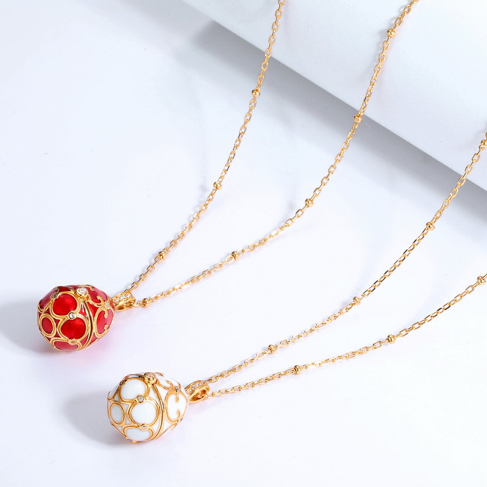 S925 Sterling Silver Plated 9K Gold Dripping Pattern White Zirconium Egg Necklace