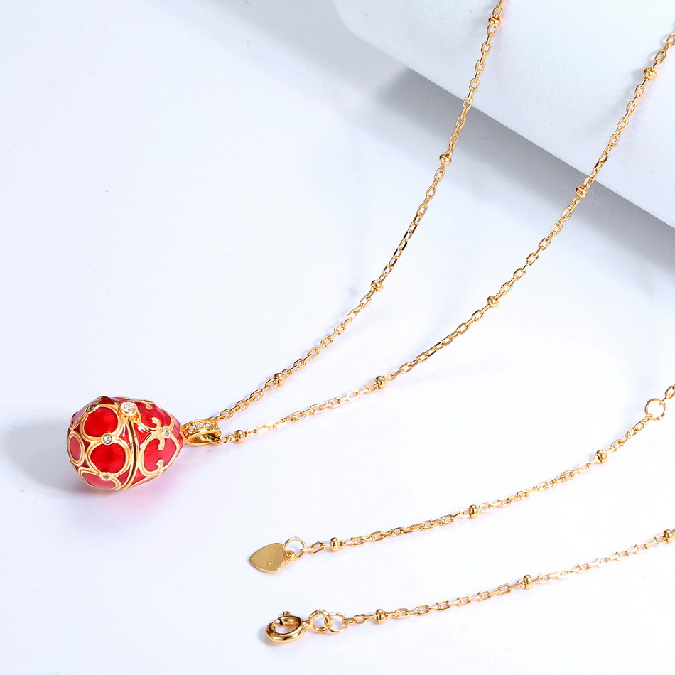 S925 Sterling Silver Plated 9K Gold Dripping Pattern White Zirconium Egg Necklace