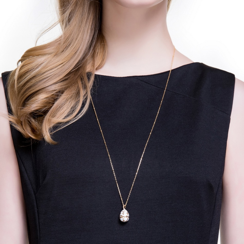 S925 Sterling Silver Plated 9K Gold Dripping Pattern White Zirconium Egg Necklace