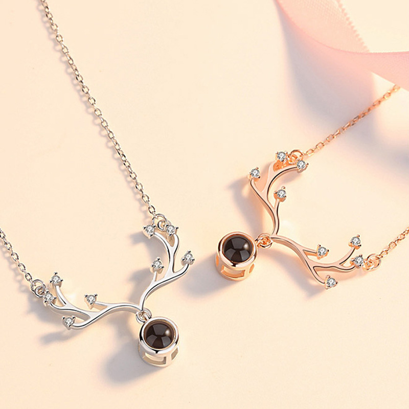 S925 Sterling Silver "Always With You" Christmas Projection Necklace – "I Love You" in 100 Languages