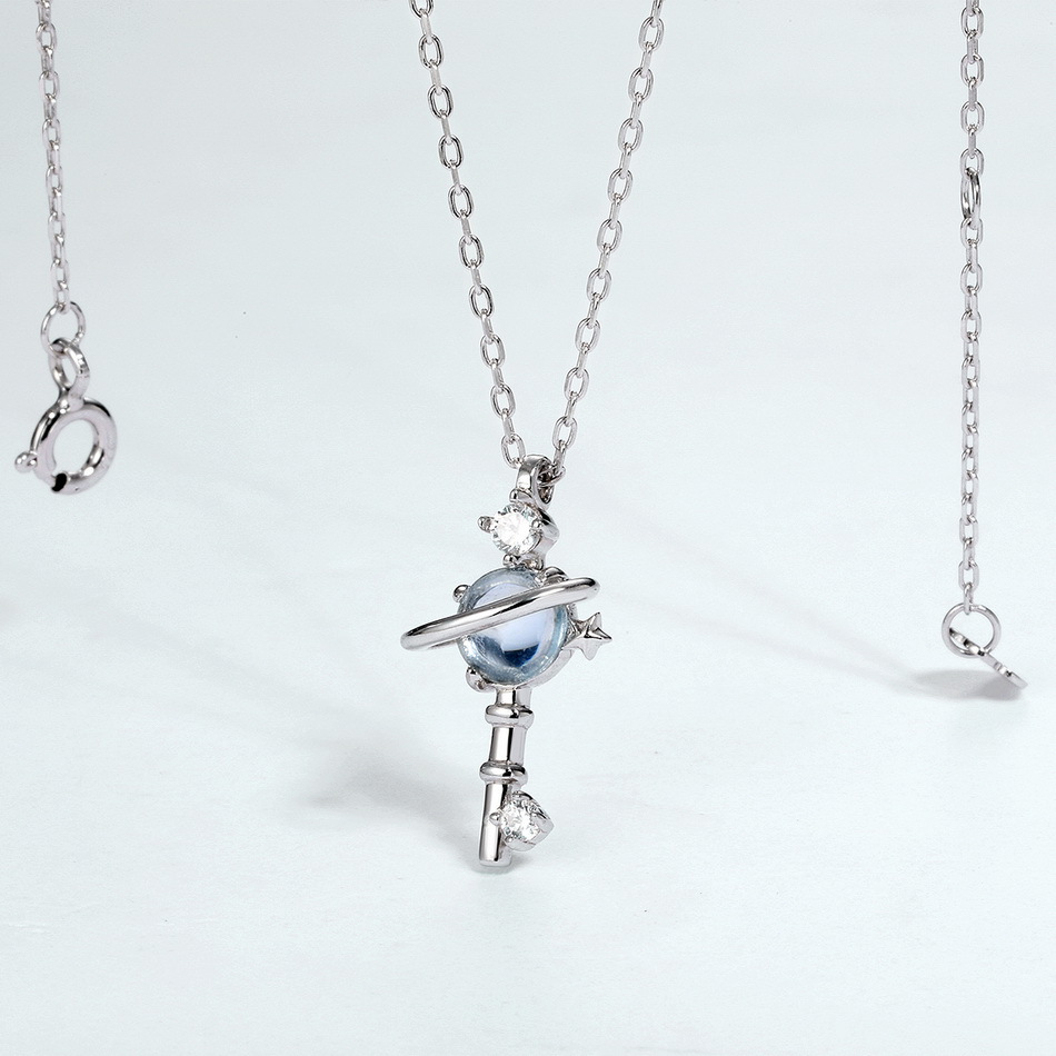 S925 Sterling Silver Sky Blue Topaz Planet Zircon Necklace