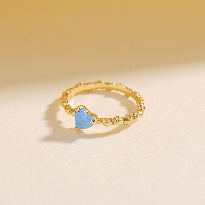 925 Sterling Silver Heart-Shaped Opal Ring