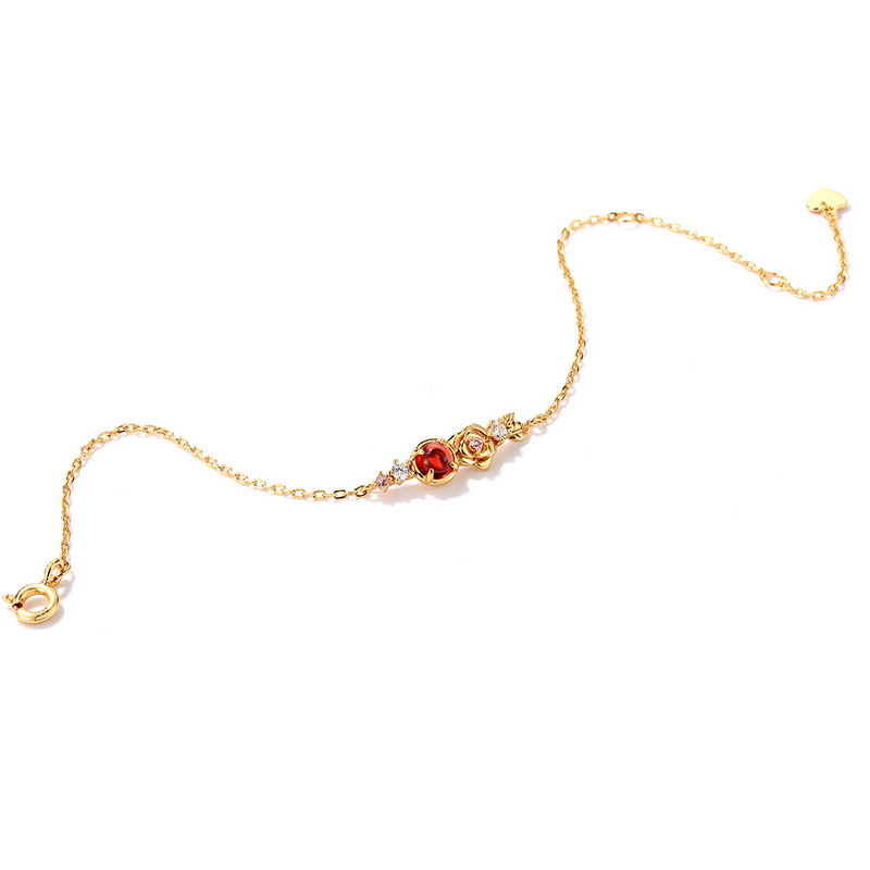 S925 Sterling Silver Gold-Plated Natural Garnet Flower Zirconia Bracelet