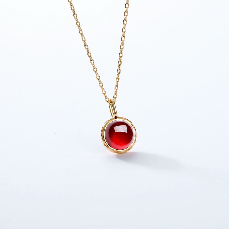 S925 Sterling Silver Gold-Plated Natural Garnet Pendant Necklace