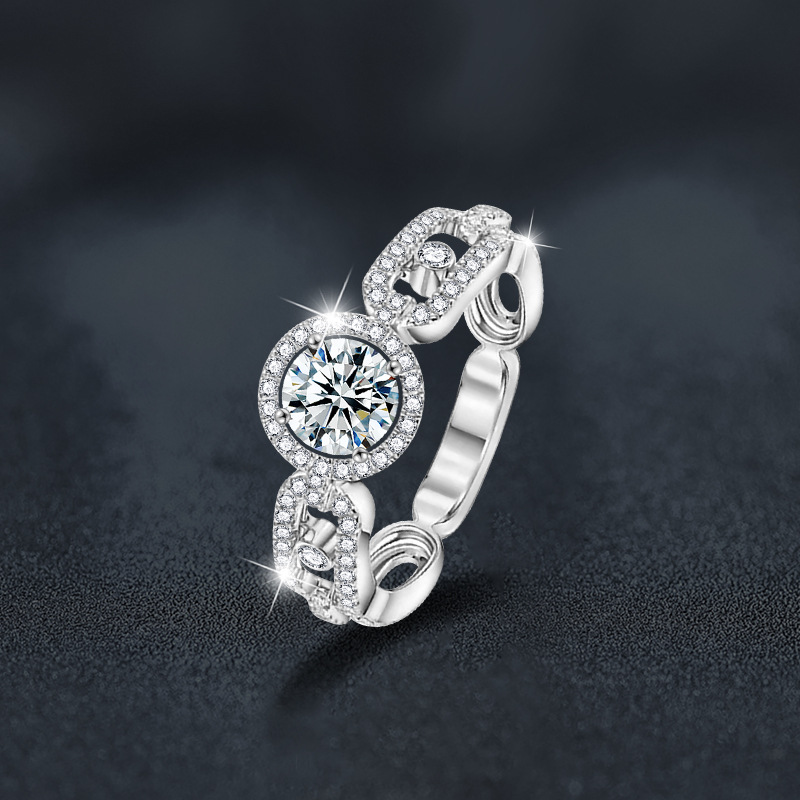 S925 Sterling Silver Plum Blossom Moissanite Diamond Accent Ring