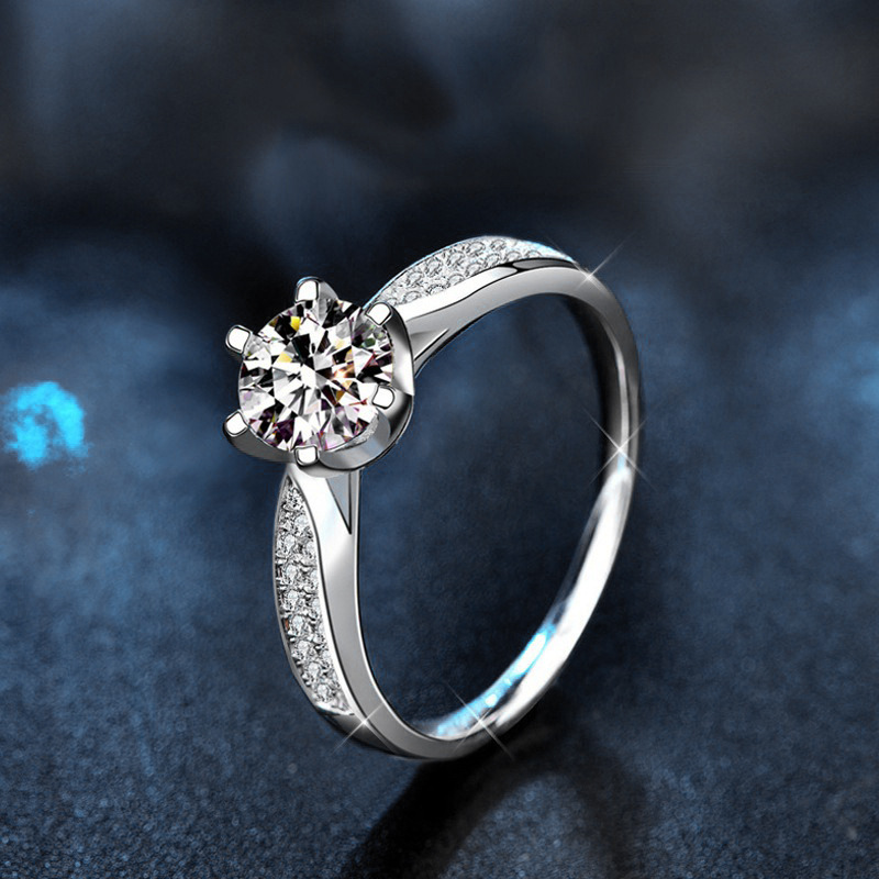S925 Sterling Silver Moissanite Classic Six-Claw Ring