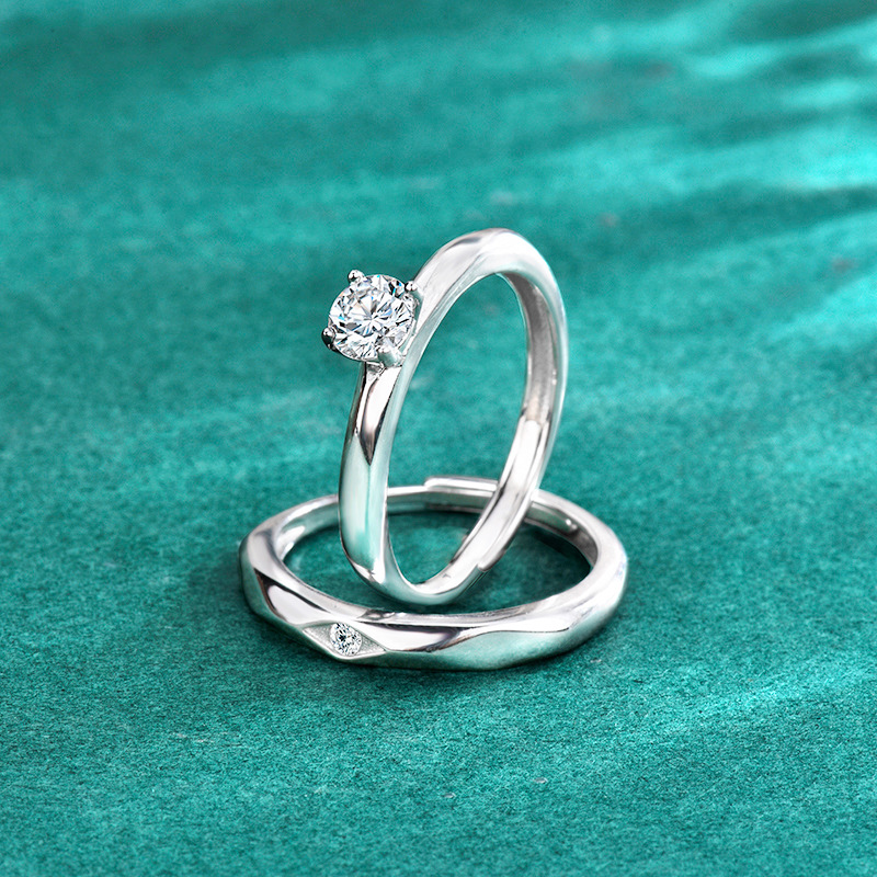 S925 Sterling Silver Diamond Rhombus Couple Ring