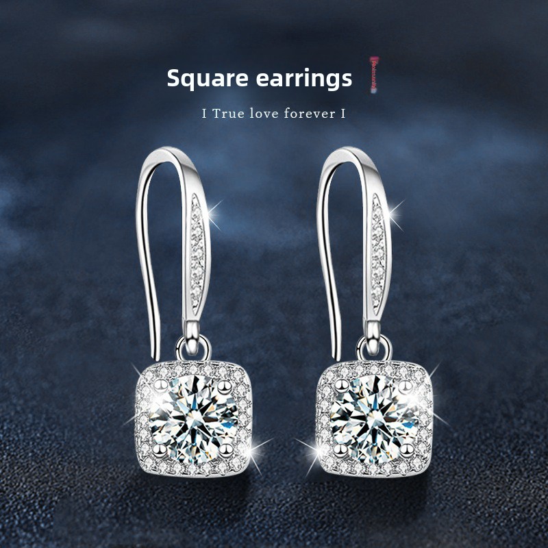 Moissanite Sugar Cube Earrings, 925 Sterling Silver Pendant