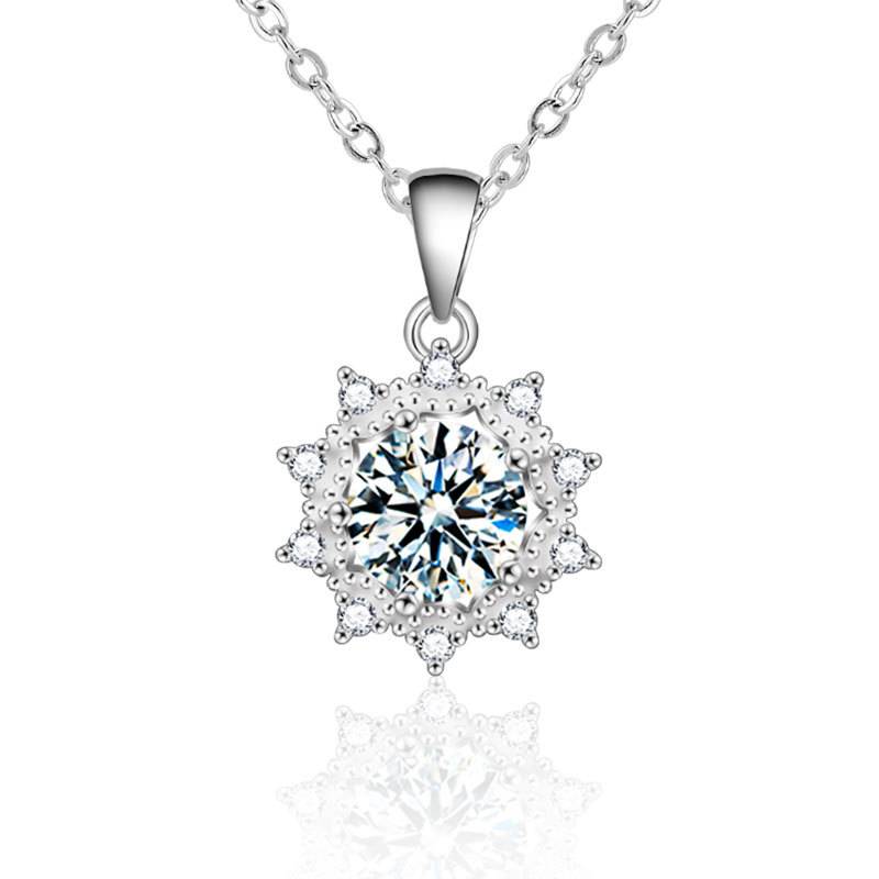 S925 Sterling Silver Moissanite SUNFLOWER Pendant Necklace
