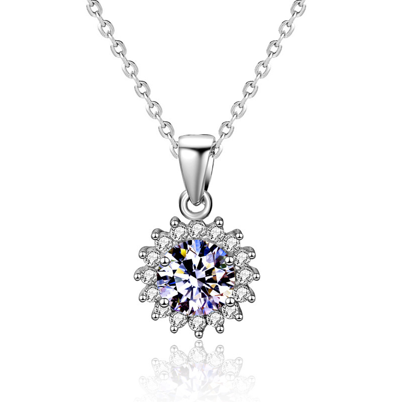 S925 Sterling Silver Moissanite SUNFLOWER Pendant Necklace