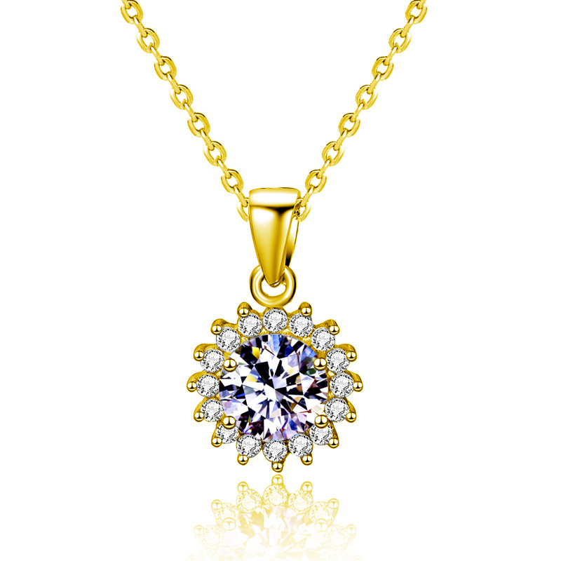 S925 Sterling Silver Moissanite SUNFLOWER Pendant Necklace