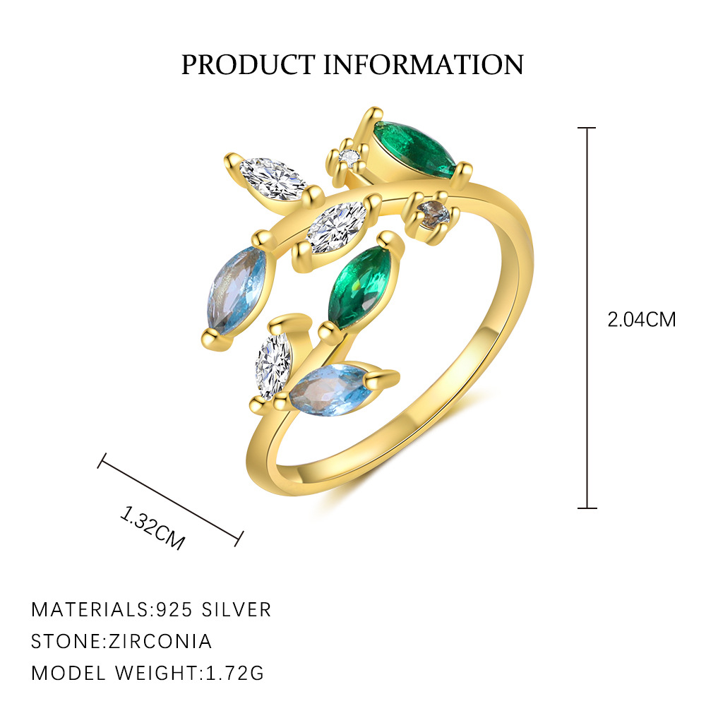 S925 Sterling Silver Open Ring with Colorful Sparkling Zirconia