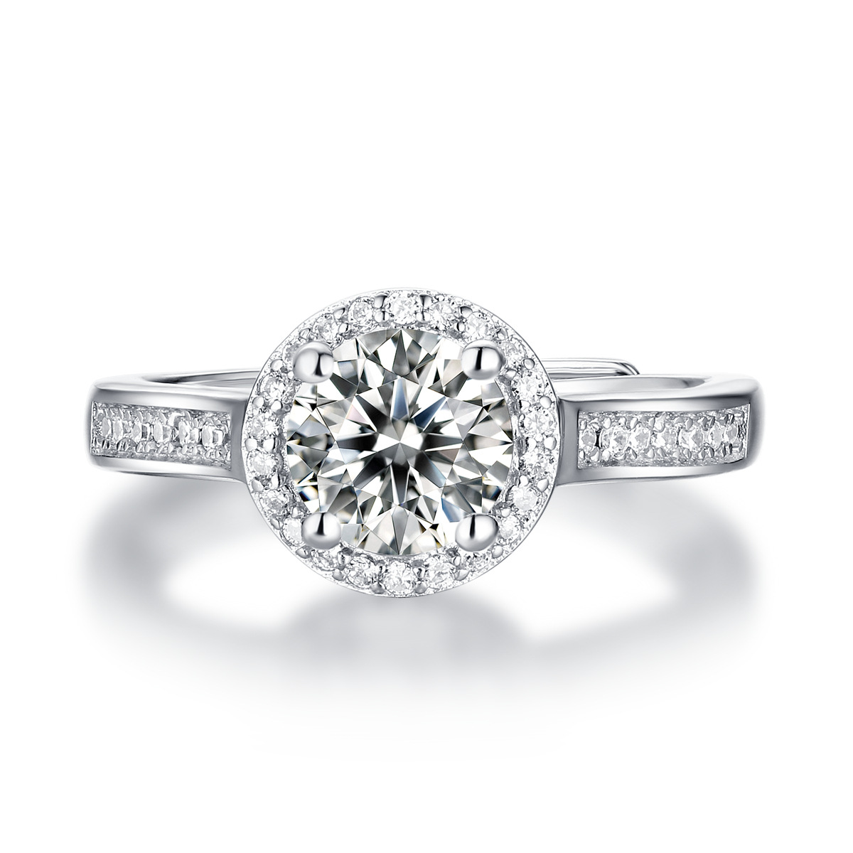 S925 Sterling Silver Fully Pave-Set Moissanite Adjustable Ring