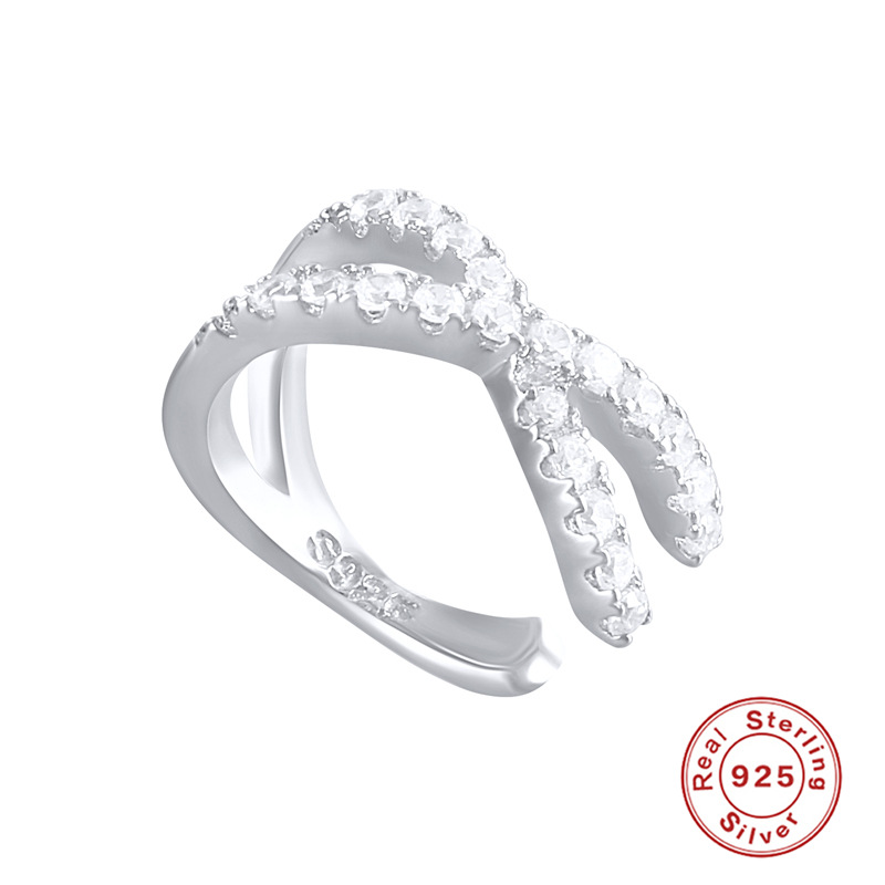 S925 Sterling Silver Double-Layer Zircon-Inlaid Crisscross Single Ear Cuff (Non-Pierced)