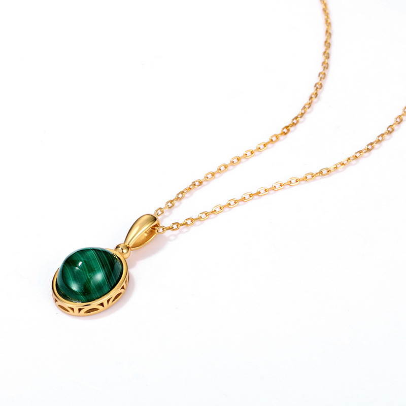 S925 Sterling Silver Gold-Plated Natural Malachite Geometric Pendant Necklace