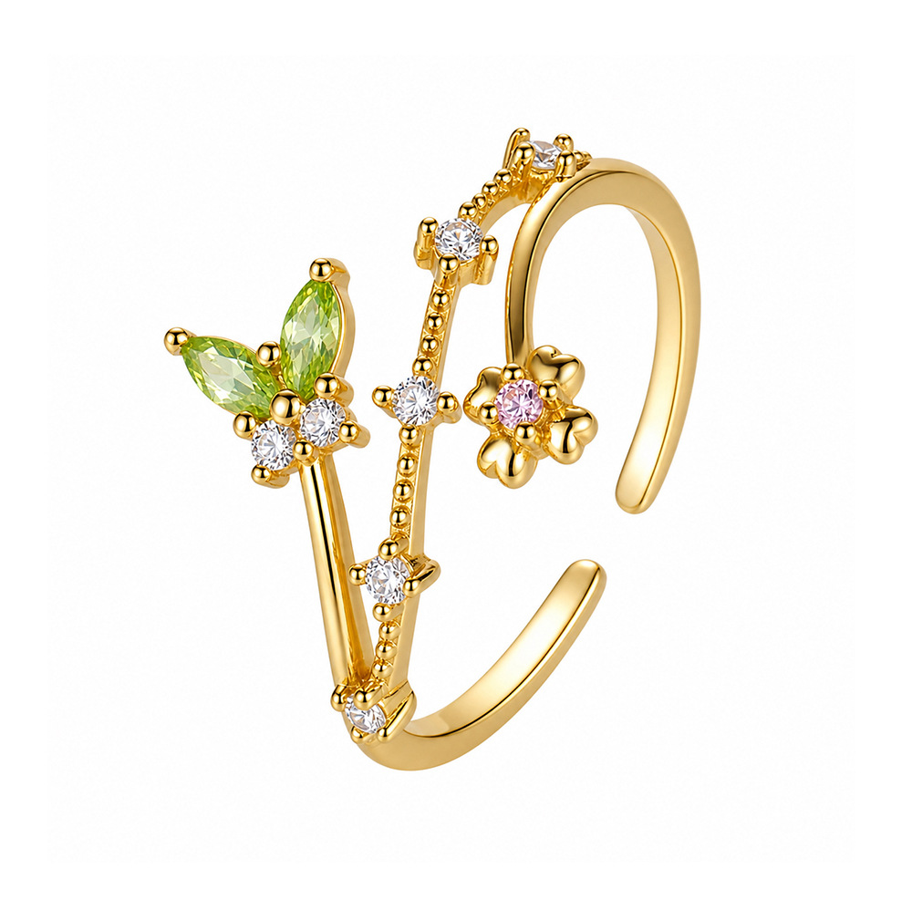 S925 Sterling Silver Open Ring with Colorful Sparkling Zirconia