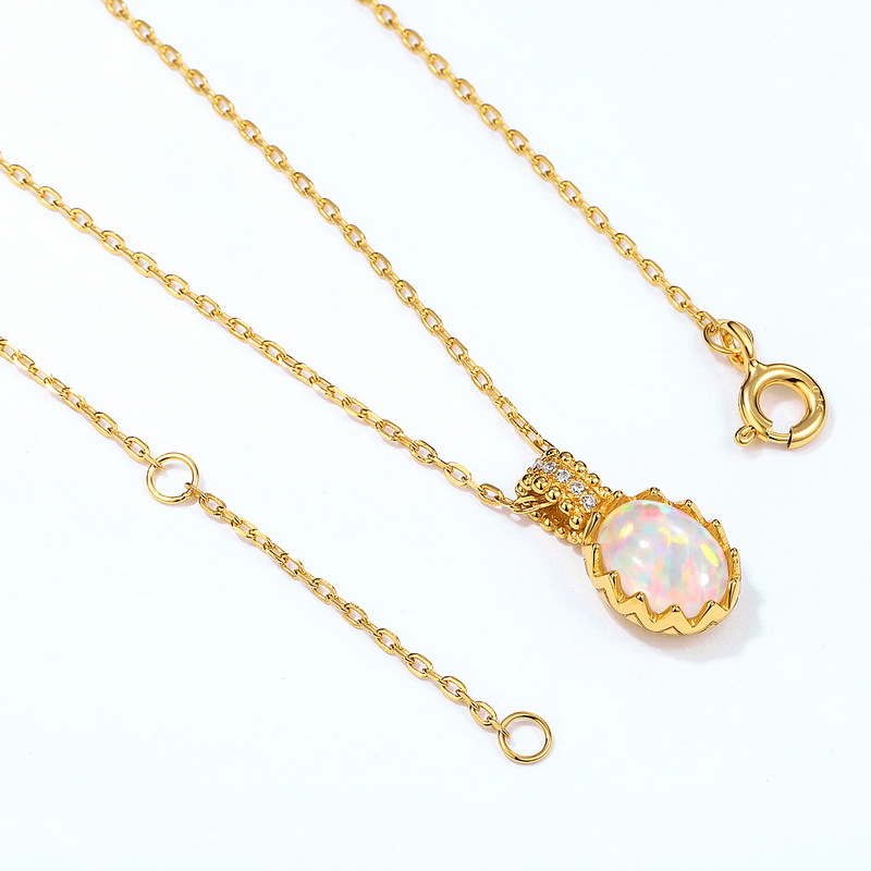 S925 Sterling Silver Gold-Plated Retro Opal Pendant Egg Necklace
