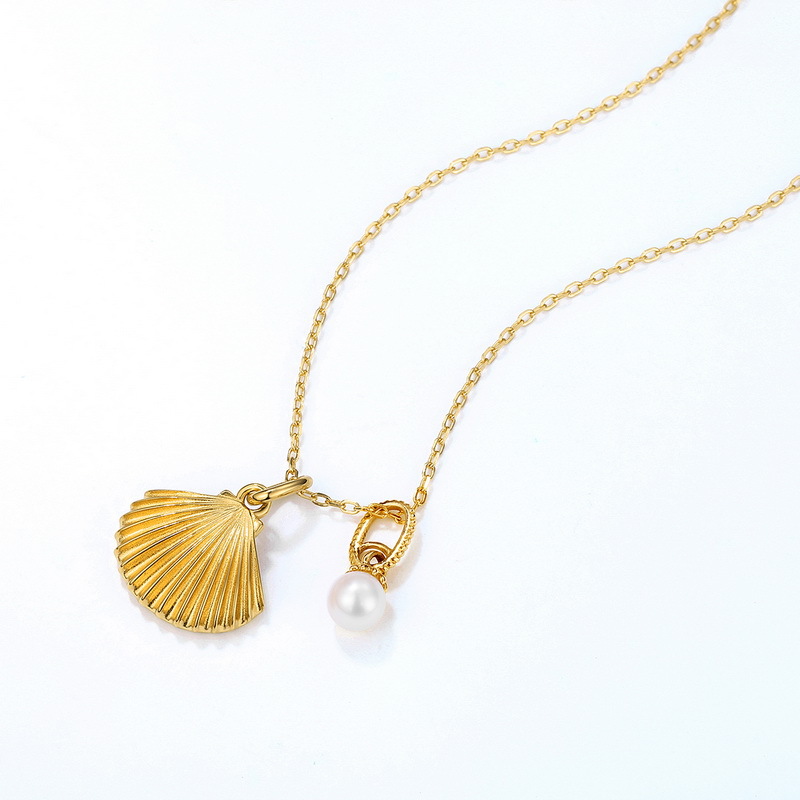 S925 Sterling Silver 9k Gold Freshwater Pearl Scallop Necklace