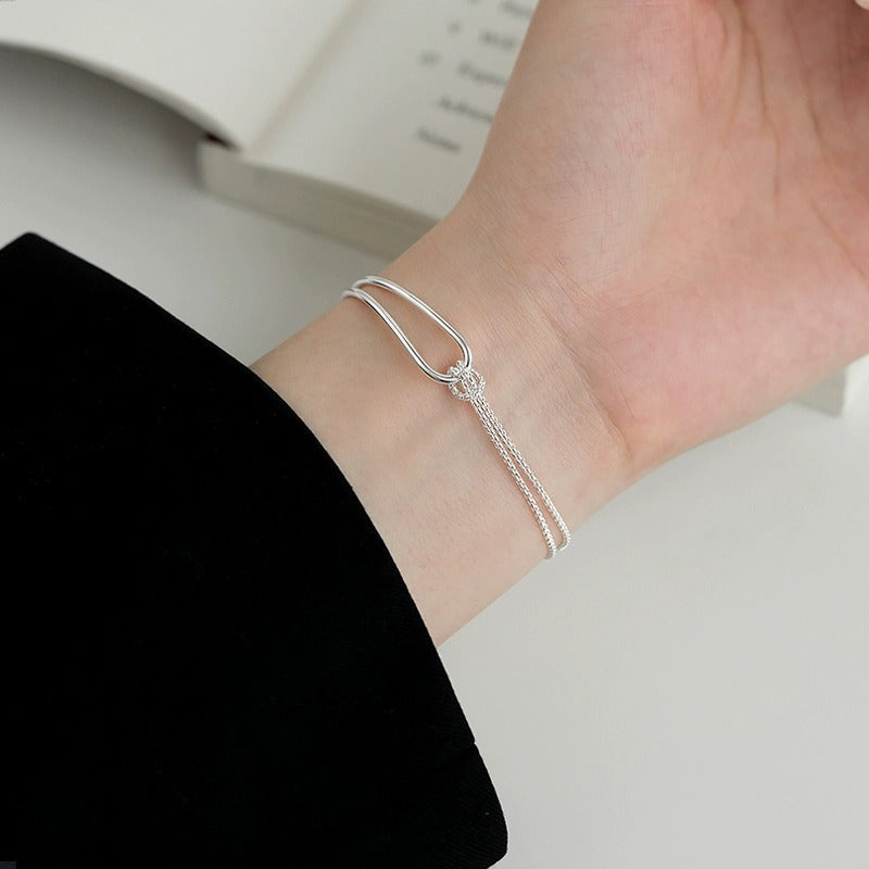 925 sterling silver asymmetrical bracelet - silvery