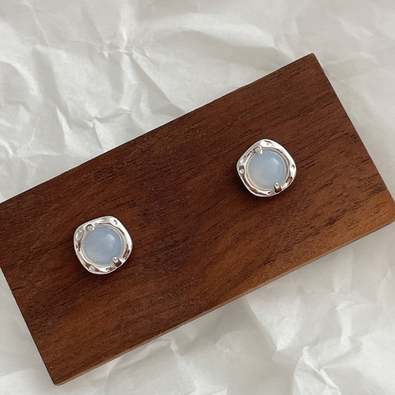 925 sterling silver chalcedony earrings - silvery