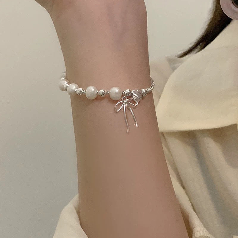 925 sterling silver pearl bracelet - silvery