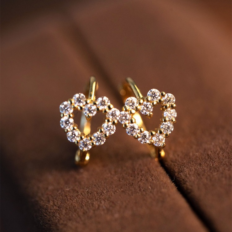 925 sterling silver heart-shaped ear buckle - golden
