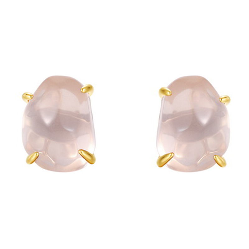 S925 Sterling Silver Gold-plated Irregular Natural Crystal Four-prong Earrings