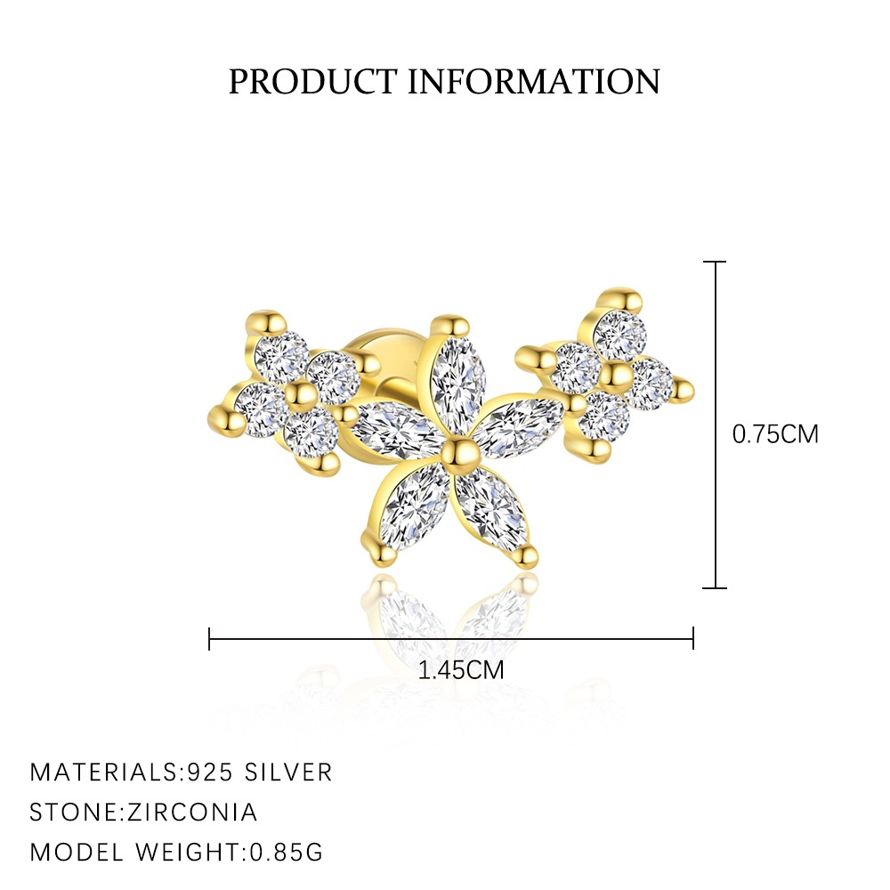 S925 Sterling Silver Flower Stud Earrings with Zirconia
