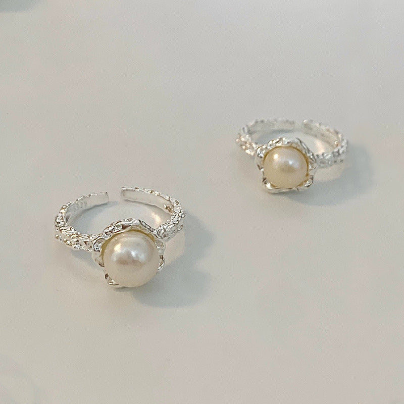 925 sterling silver freshwater pearl ring - silvery