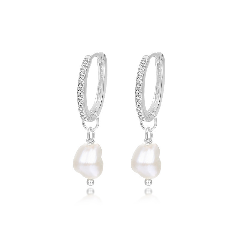 S925 Sterling Silver Pearl Hoop Earrings