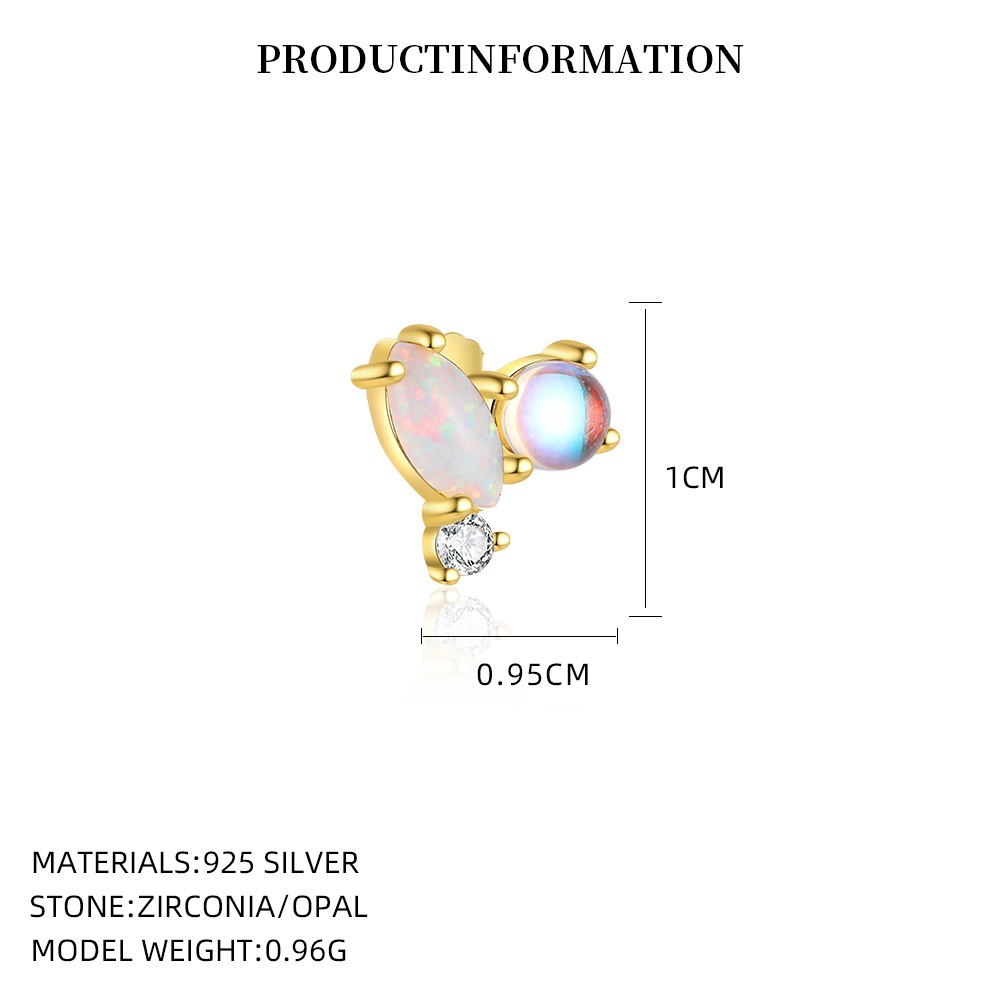 S925 Sterling Silver Opal and Zircon Stud Earrings