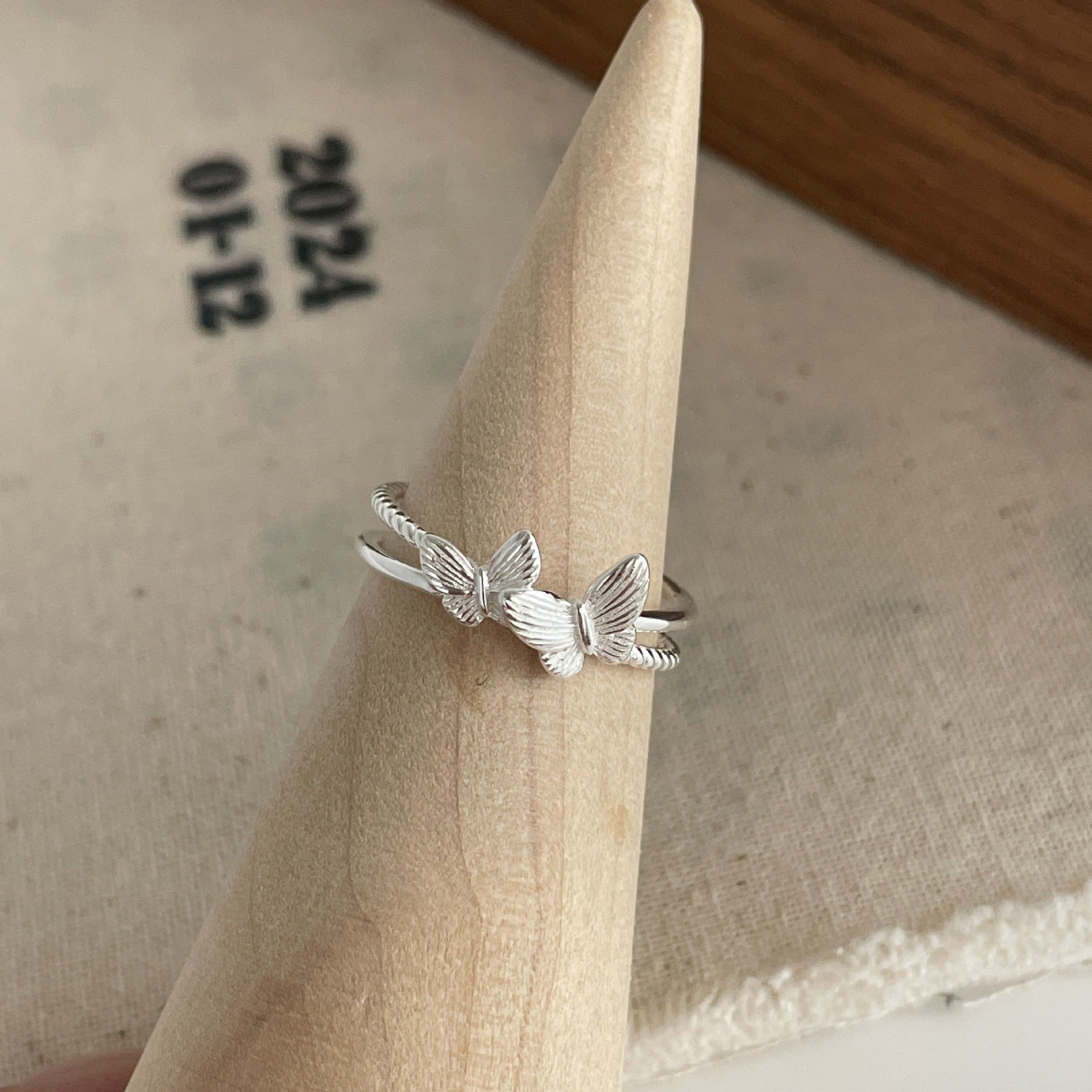 S925 sterling silver double butterfly opening ring
