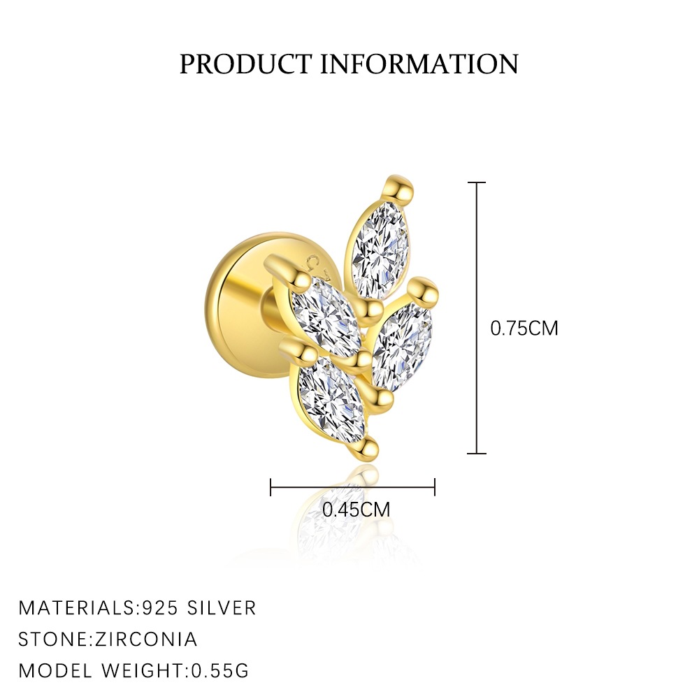S925 Sterling Silver Teardrop-Shaped Stud Earrings with Zirconia