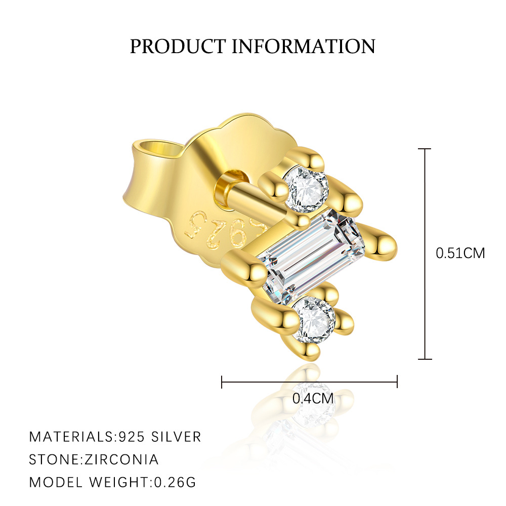 S925 Sterling Silver Geometric Stud Earrings with Sparkling Zirconia