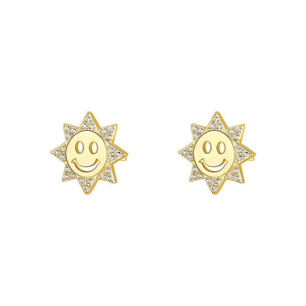 S925 Sterling Silver Small Stud Earrings with Colorful Cubic Zirconia