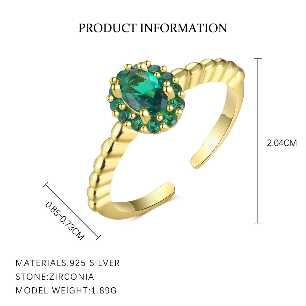 S925 Sterling Silver Emerald-Green Zircon Ring