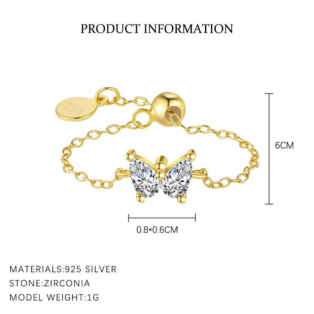 S925 Sterling Silver Chain Ring with Zirconia