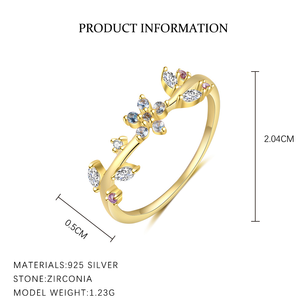 S925 Sterling Silver Flower Ring with Colorful Cubic Zirconia