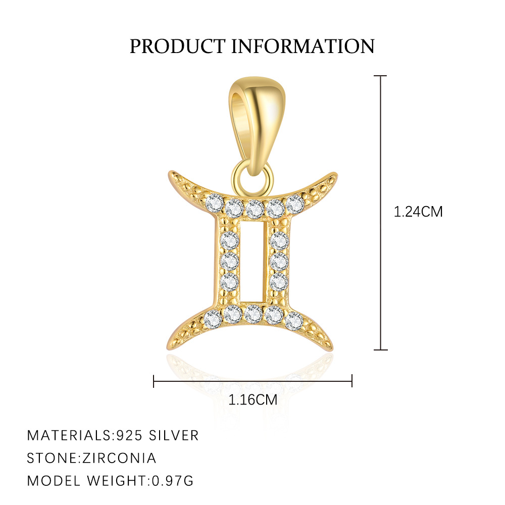S925 Sterling Silver Zircon Zodiac Pendant