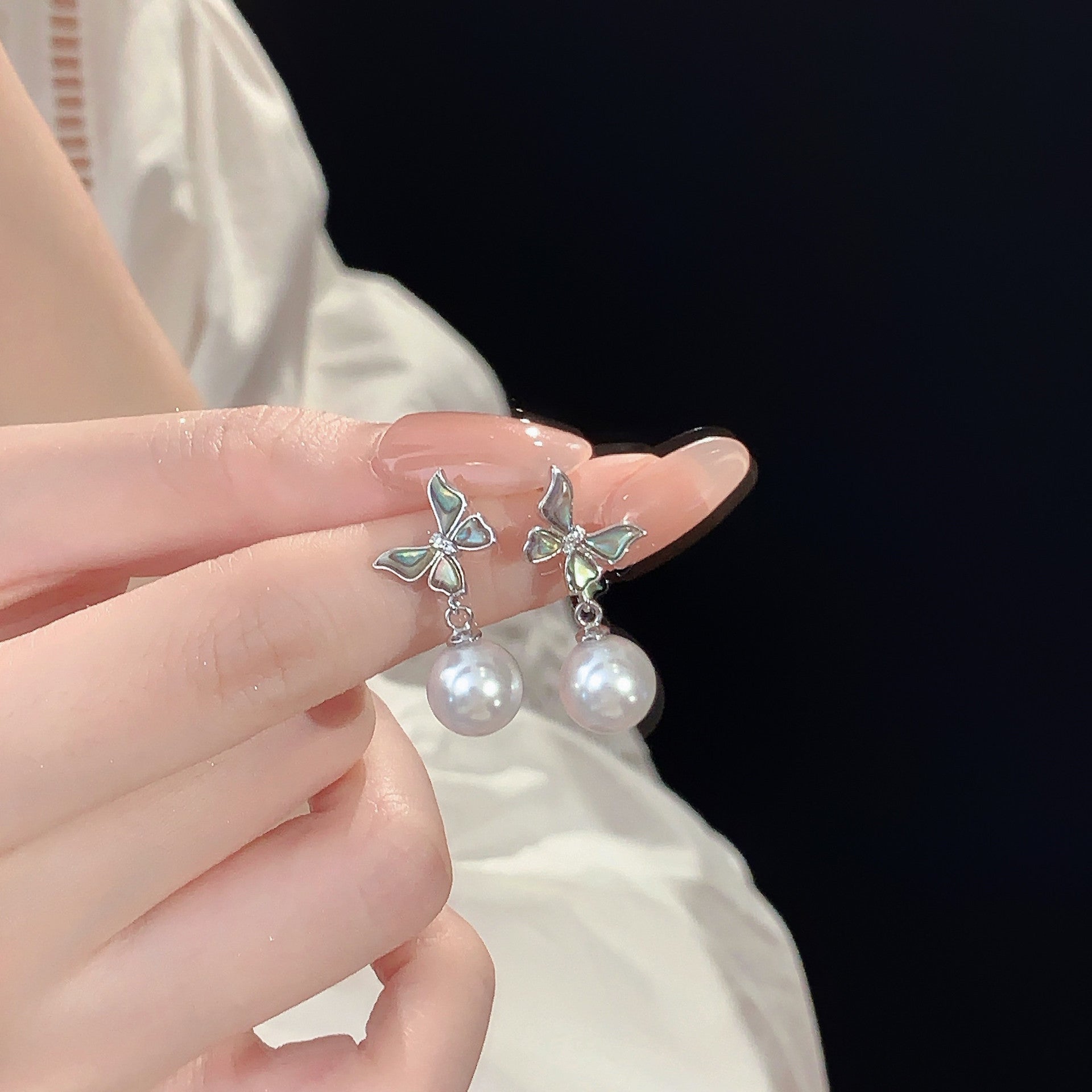 925 sterling silver imitation pearl earrings - silvery